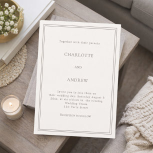 Invitation Mariage élégant simple moderne de luxe taupe ivoir