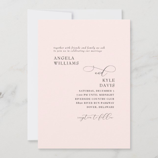 Invitation Mariage Élégant Simplement Rougeur Sans Parents (Devant)