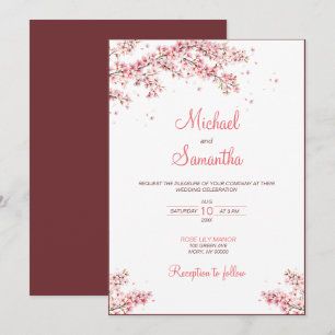 Invitation Mariage Élégant sous les Cerisiers en Fleur