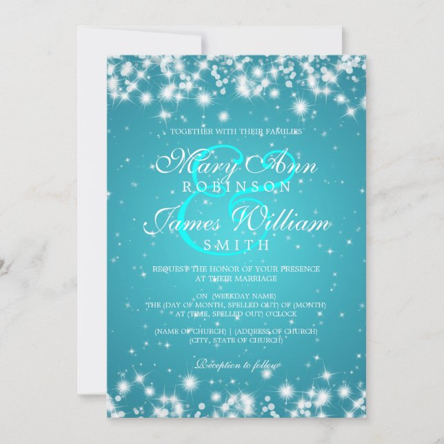 Invitation Mariage élégant Sparkle Turquoise d'hiver (Devant)