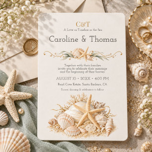 Invitation Mariage élégant sur la côte au Champagne Coquillag