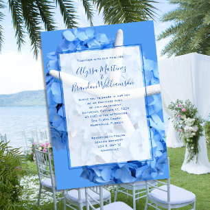 Invitation Mariage Elégant sur la Côte avec Fleurs Bleues et