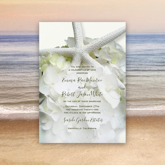 Invitation Mariage Elégant sur la Côte Fleur Blanche Étoile d (Créateur téléchargé)