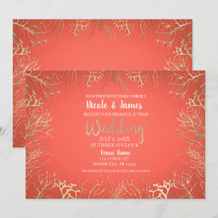 Invitation Mariage Élégant sur la Plage avec Corail Orange Mo