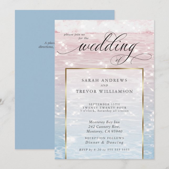 Invitation Mariage élégant sur la plage de l'océan avec des é (Devant / Derrière)