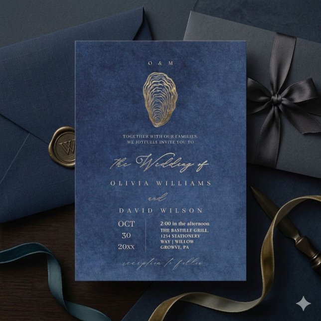 Invitation Mariage Élégant sur l'Océan Bleu Marine (Créateur téléchargé)