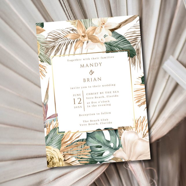 Invitation Mariage Élégant sur une Destination de Plage Côtiè (Elegant Coastal Beach Destination Wedding Invitation)
