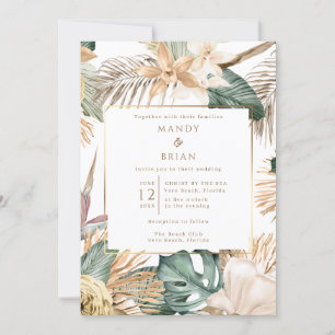 Invitation Mariage Élégant sur une Destination de Plage Côtiè