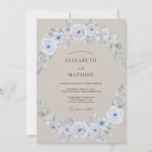 Invitation Mariage Élégant Taupe Pétale de Pervenche