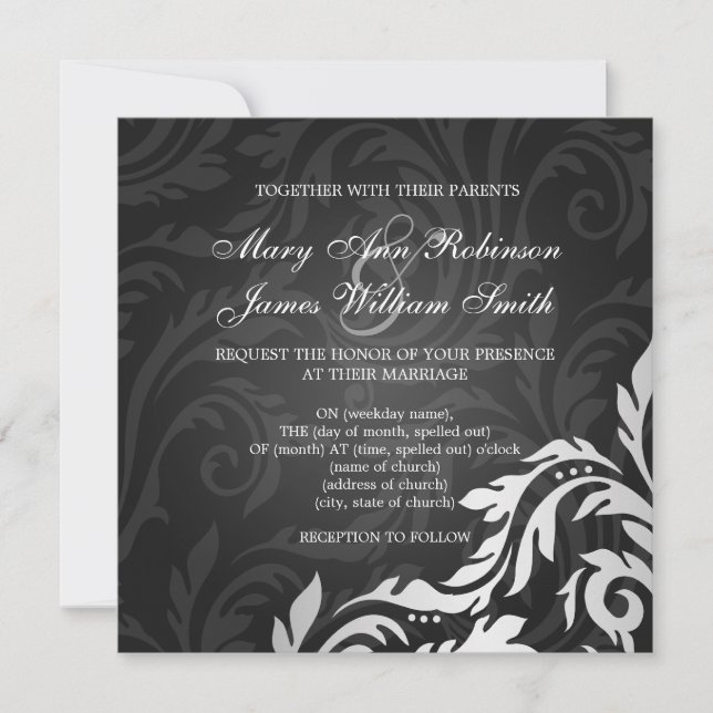Invitation Mariage élégant Tourbillon Noir (Devant)