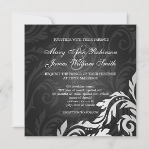 Invitation Mariage élégant Tourbillonnant Flourish Noir