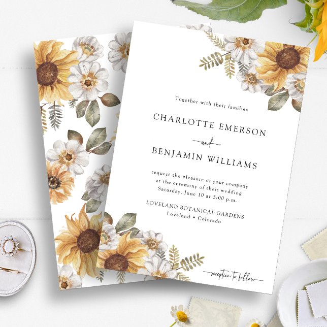 Invitation Mariage Élégant Tournesol (Fall Sunflower Elegant Watercolor Floral Wedding Invitation by Painted Paperie
)