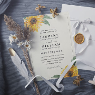 Invitation Mariage Élégant Tournesol Rustique Moderne Campagn