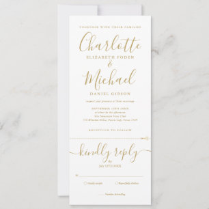 Invitation Mariage Élégant Tout En Un avec Écriture Dorée