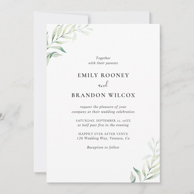 Invitation Mariage Élégant Tout En Un Sage Vert Eucalyptus (Devant)