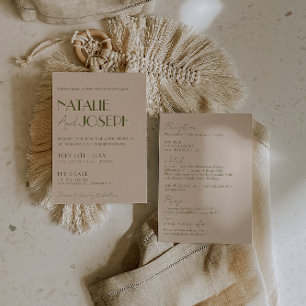 Invitation Mariage Élégant Tout en Un Vert Olive Rétro