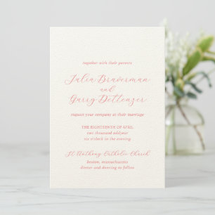 Invitation Mariage élégant traditionnel corail rose