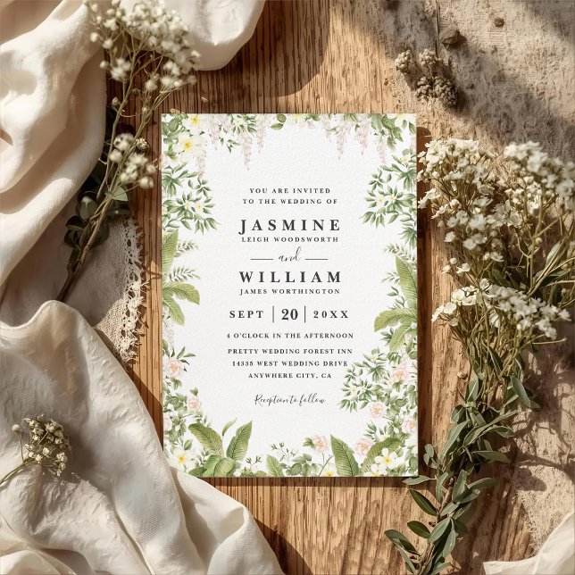 Invitation Mariage Élégant Tropical Floral Verdure Code QR (Créateur téléchargé)