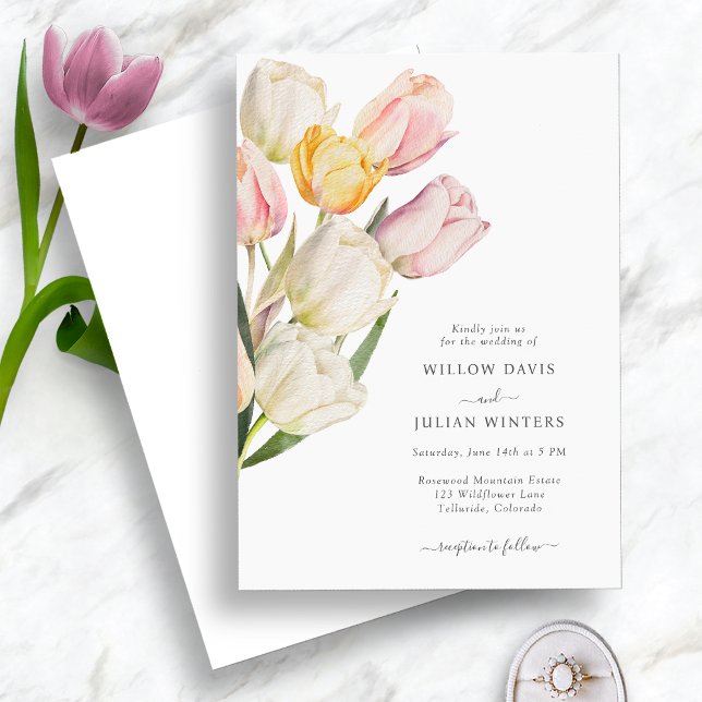 Invitation Mariage Élégant Tulipe (Elegant Watercolor Tulip Wedding Invitation by Painted Paperie
)