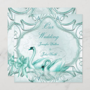 Invitation Mariage élégant Turquoise Blue Swans Bow