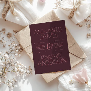 Invitation Mariage Élégant Typographie Minimaliste Bordeaux