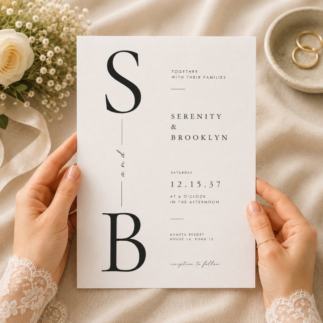 Invitation Mariage Élégant Typographie Monogramme (Créateur téléchargé)
