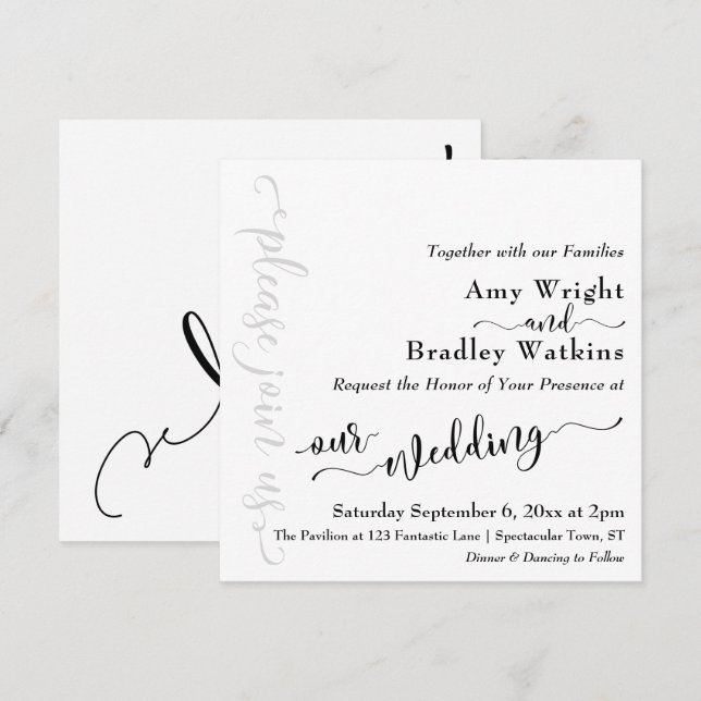 Invitation Mariage Élégant Typographie Subtile Noir sur Fond  (Devant / Derrière)