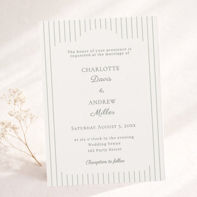 Invitation Mariage élégant vert pinstripé ivoire  (Créateur téléchargé)