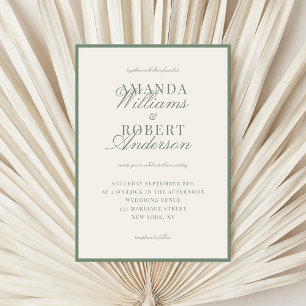 Invitation Mariage Élégant Vert Sauge Argent de Famille