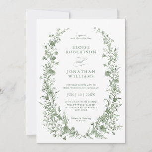 Invitation Mariage Élégant Vert Sauge Floral Classique Vintag