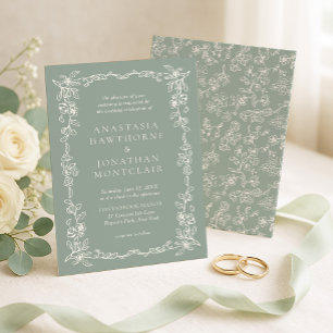 Invitation Mariage élégant vert sauge victorien vintage