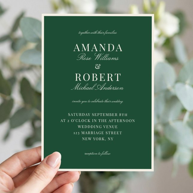 Invitation Mariage Élégant Vert Vieille Fortune (Créateur téléchargé)