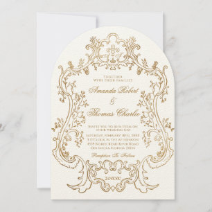 Invitation Mariage élégant victorien blanc et or