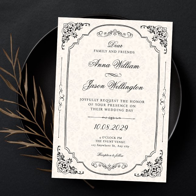 Invitation Mariage élégant victorien noir et blanc (Créateur téléchargé)