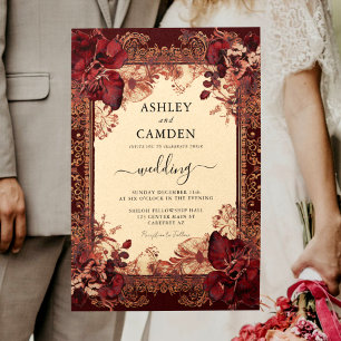 Invitation Mariage élégant victorien rouge or