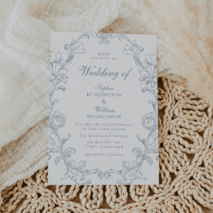 Invitation Mariage élégant victorien vintage bleu
