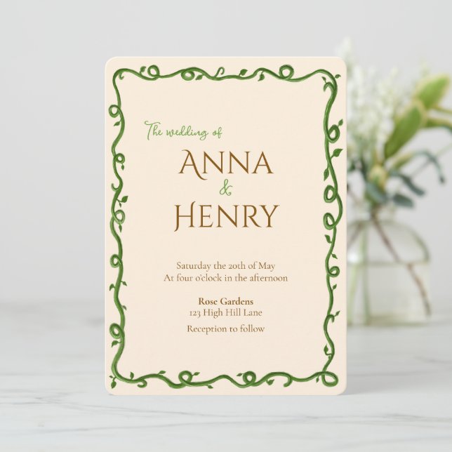 Invitation Mariage Élégant Vigne Romantique (Debout devant)
