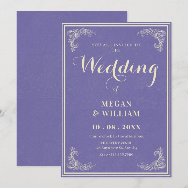 Invitation mariage élégant vintage  (Devant / Derrière)