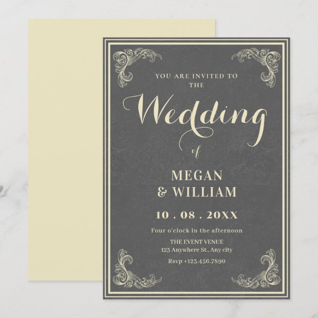 Invitation mariage élégant vintage  (Devant / Derrière)