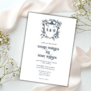 Invitation Mariage élégant vintage à motif floral et blason m