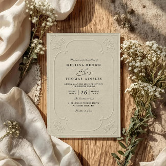 Invitation Mariage élégant vintage avec code QR en relief orn