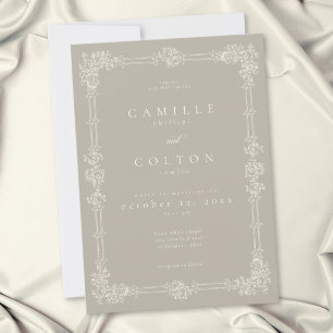 Invitation Mariage Élégant Vintage Baroque Neutre Crème Ivoir