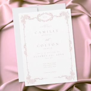 Invitation Mariage Élégant Vintage Baroque Rose Poussiéreux