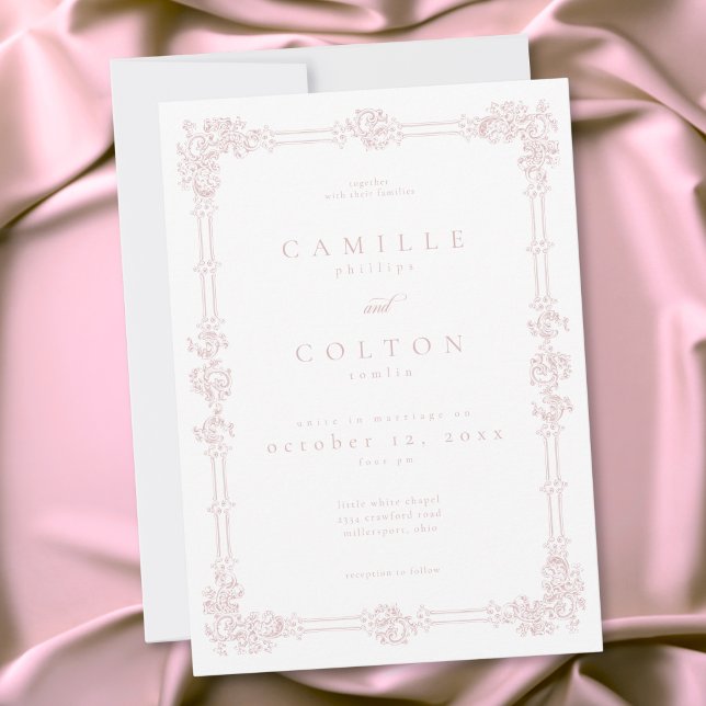 Invitation Mariage Élégant Vintage Baroque Rose Poussiéreux (Elegant Vintage Baroque Dusty Pink Wedding Invitation)