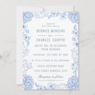 Invitation Mariage élégant vintage bleu Dusty