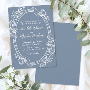 Invitation Mariage Élégant Vintage Bleu Poussiéreux