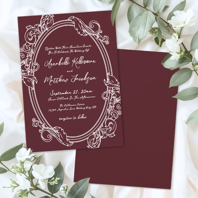 Invitation Mariage Élégant Vintage Bourgogne (Elegant Vintage Burgundy Wedding Invitation)