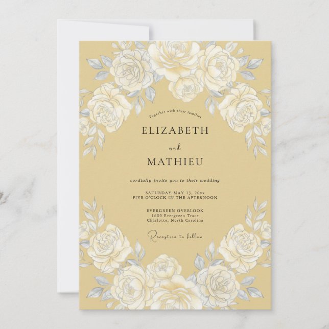 Invitation Mariage Élégant Vintage Champagne (Devant)
