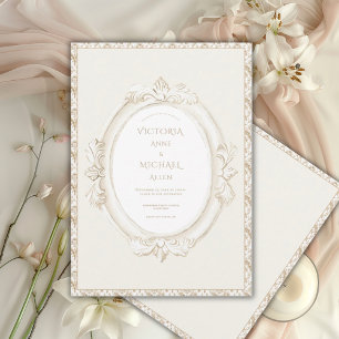 Invitation Mariage Élégant Vintage Damassé Neutre