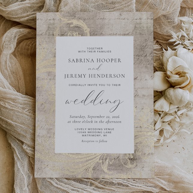 Invitation Mariage Élégant Vintage Distressed Ivoire (Créateur téléchargé)